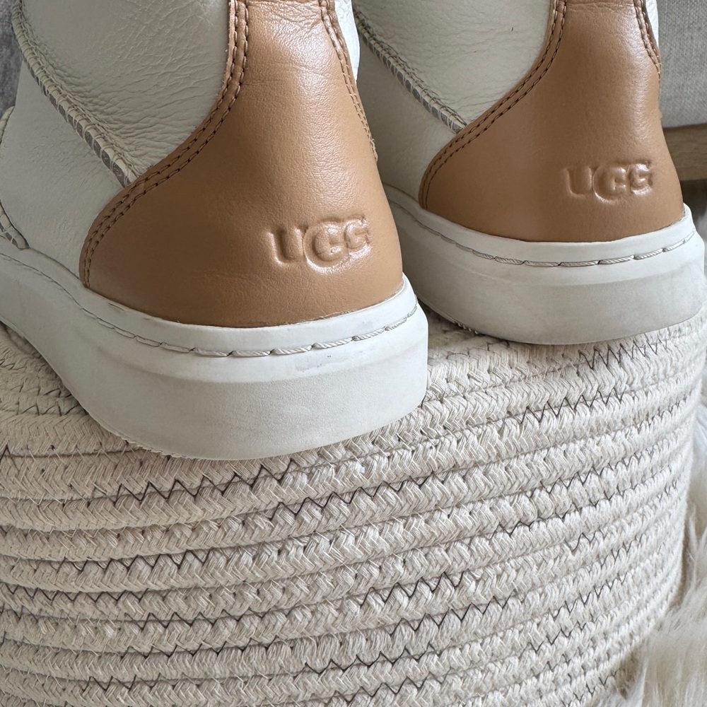 UGG White and Tan High-Top Sneakers - Picture 4 of 5